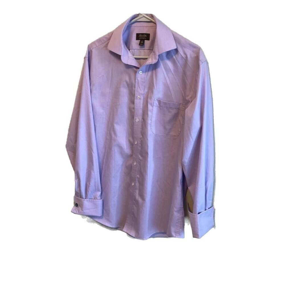 Tasso Elba Men's Purple Non-Iron Herringbone Dress Shirt size 15.5 34-35 Spring‎